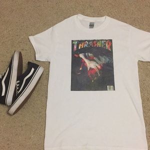 White handmade thrasher vintage graphic tee